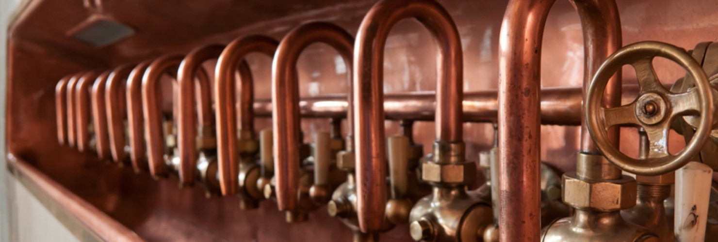Image of copper piping used in a microbrewery