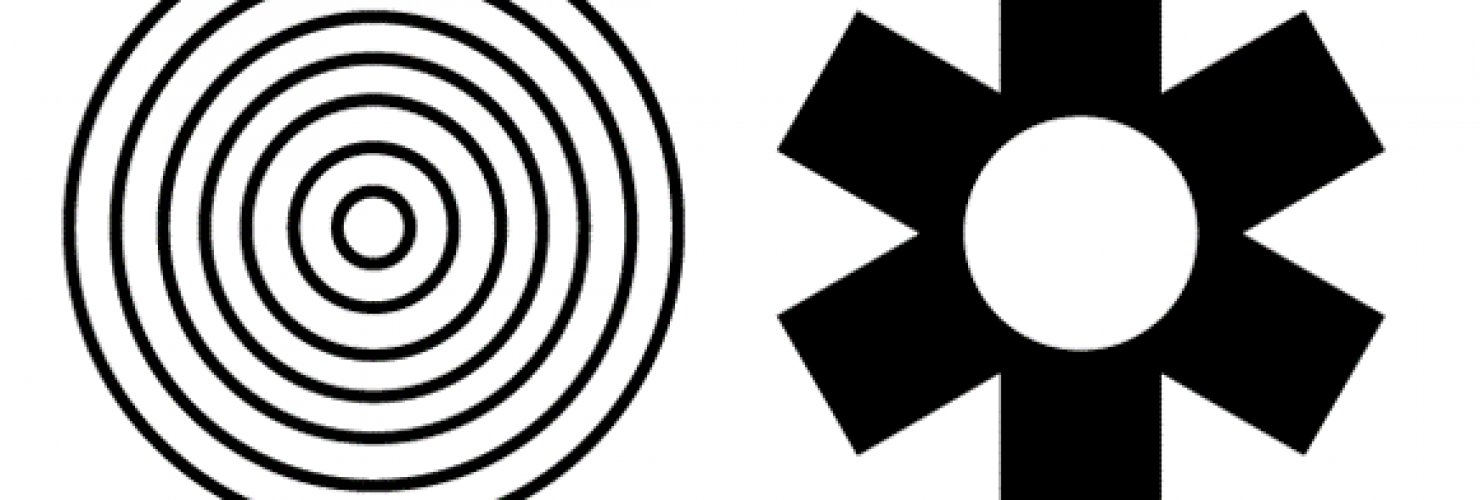 Image of concentric circles next to geometric star/flower shapeshape