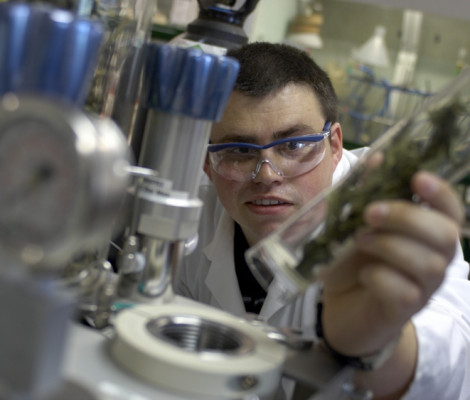 A picture of scientist Andy Web using laboratory equipment