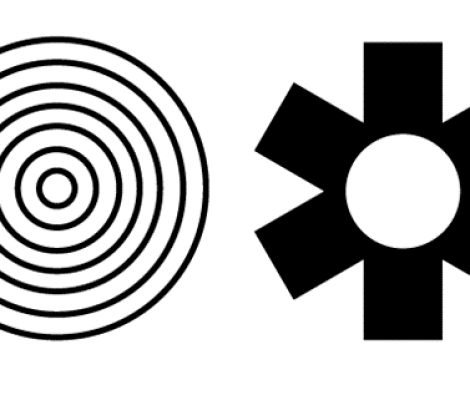 Image of concentric circles next to geometric star/flower shapeshape